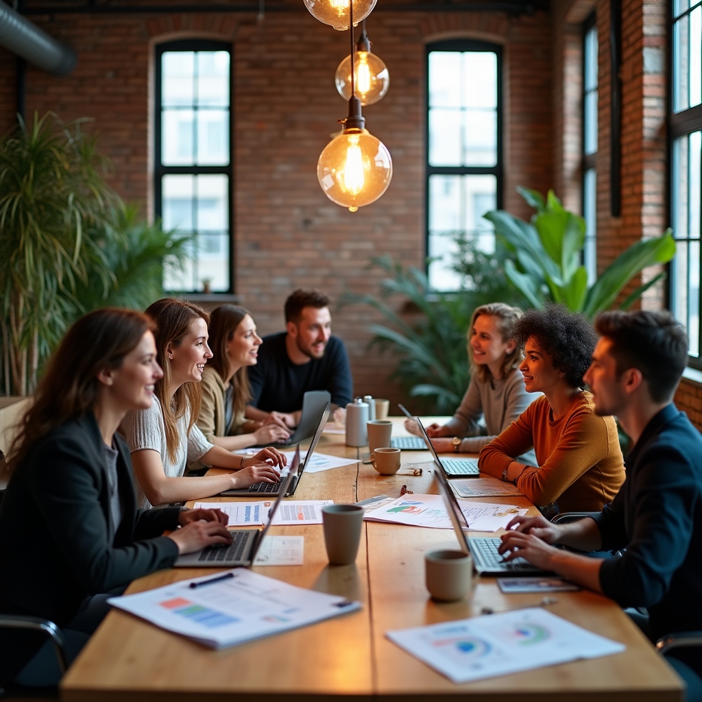 Aurbenixo-Team arbeitet zusammen in modernem Büro