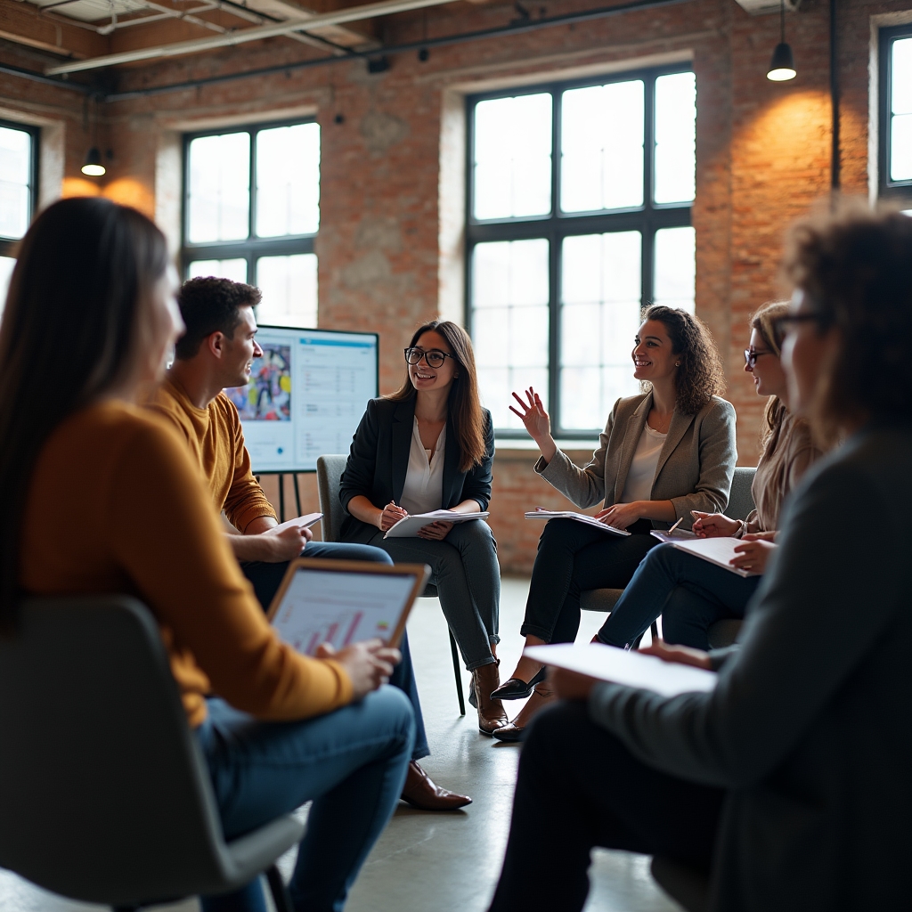 Gruppe von Managern in interaktiver Lernsession